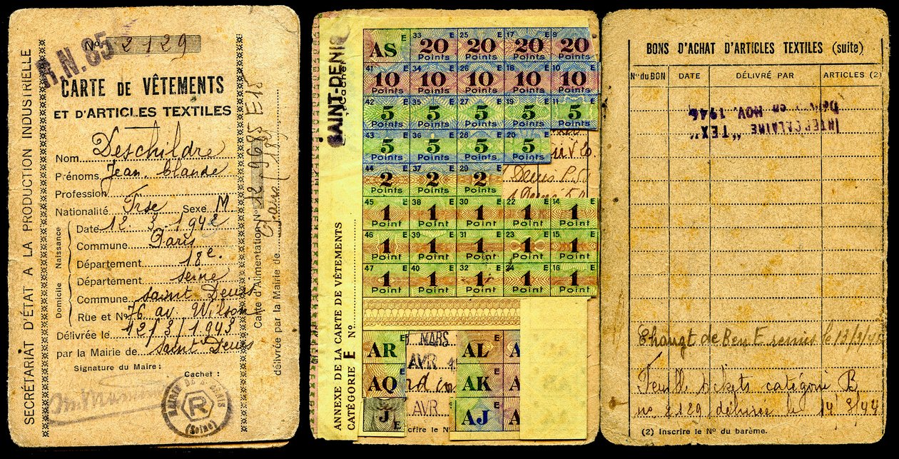 Rationeringskort/tøjkort/sekretariat for industriel produktion/Anden Verdenskrig 1941 af Augustus Kollner