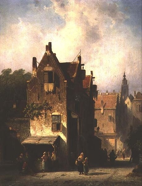 Gadescene med figurer af Charles Henri Joseph Leickert