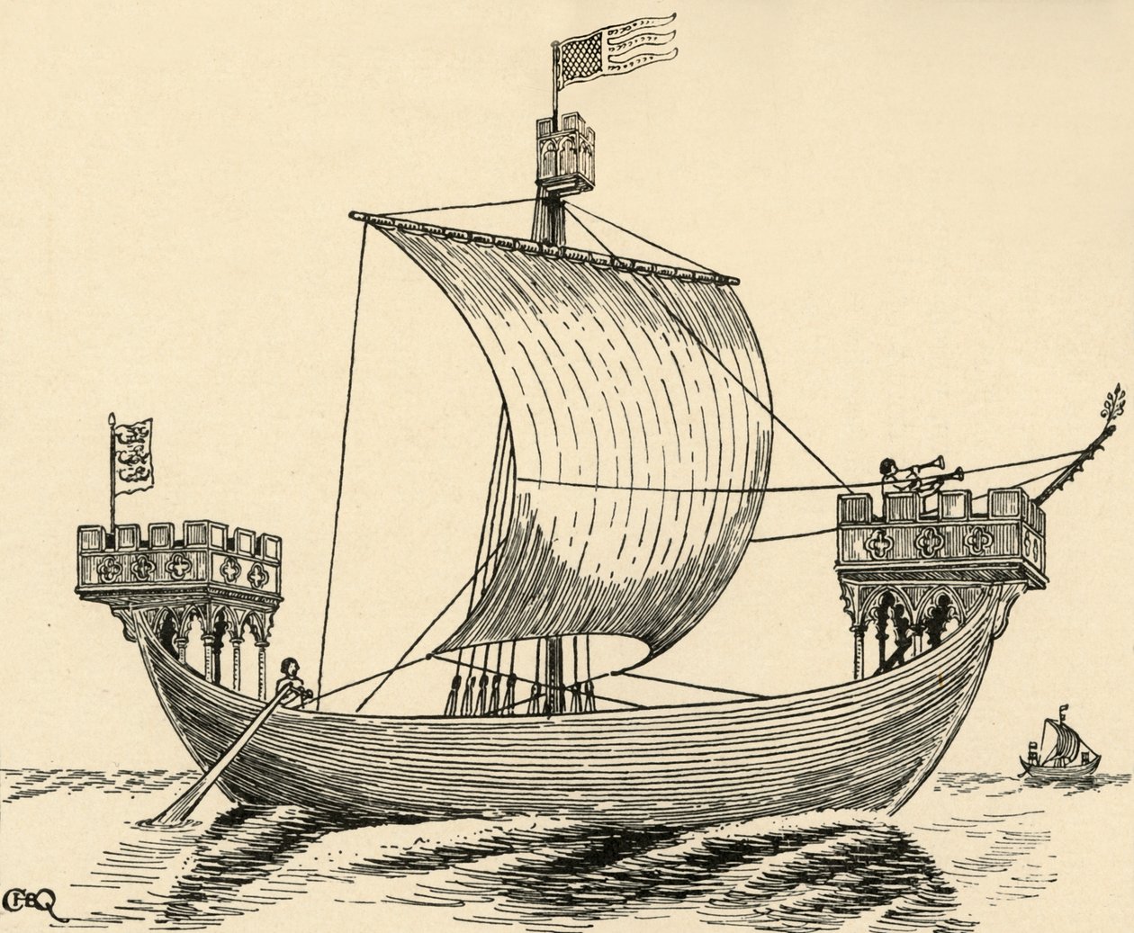 Et skib fra Edward I.s tid baseret på Dover-seglet, 1284, 1931 af Charles Henry Bourne Quennell
