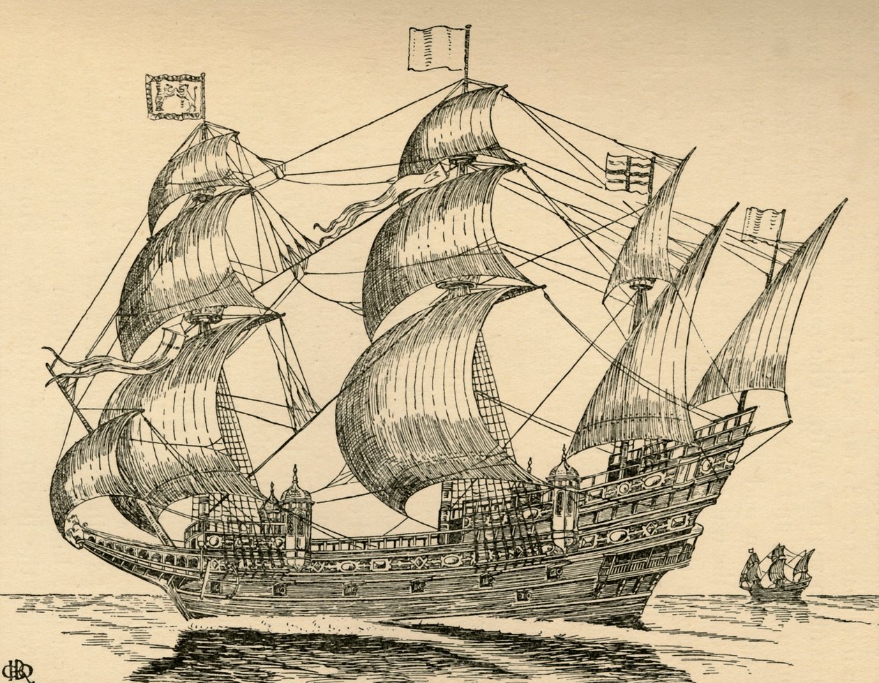 En Elizabethansk galleon, 1931 af Charles Henry Bourne Quennell