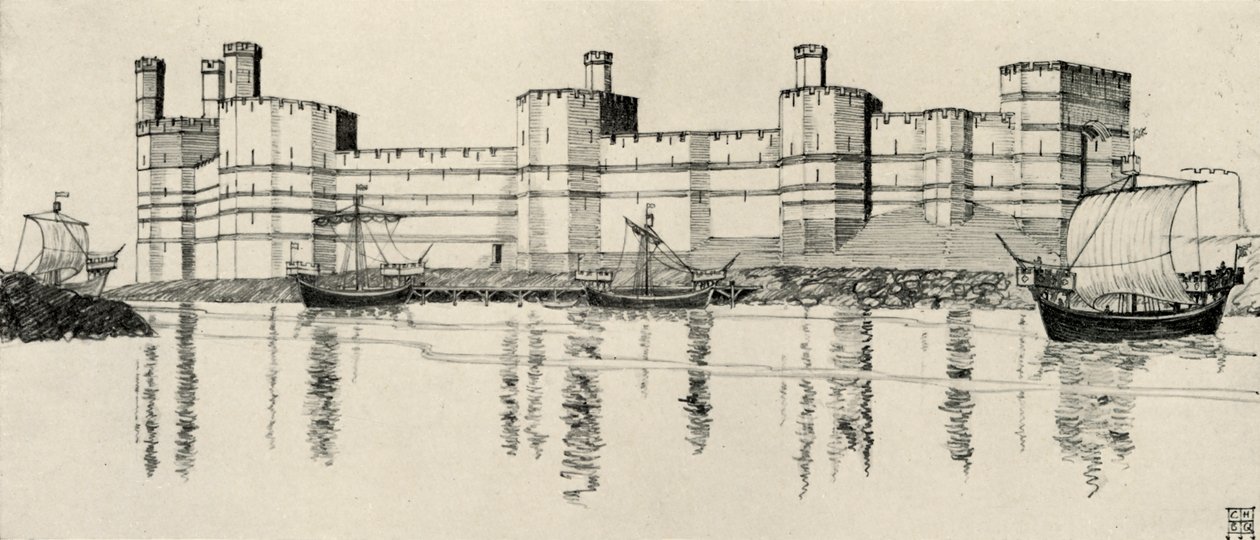 Eksteriør af Caernarvon Castle, North Wales, 1931 af Charles Henry Bourne Quennell