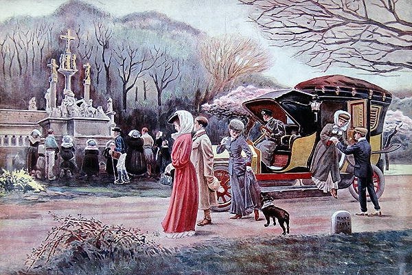 Rejsende standser for at bede foran et golgata i Bretagne påskedag af Charles Henry Tenre