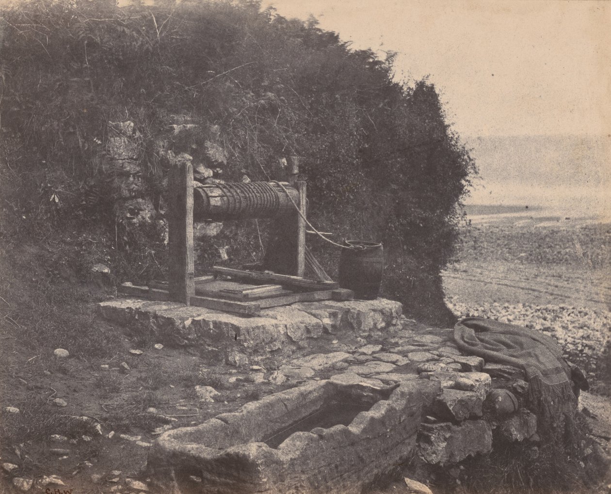 En brønd ved havet, Langland Bay, Swansea, Wales,ca. 1854 (foto) af Charles Henry Waring