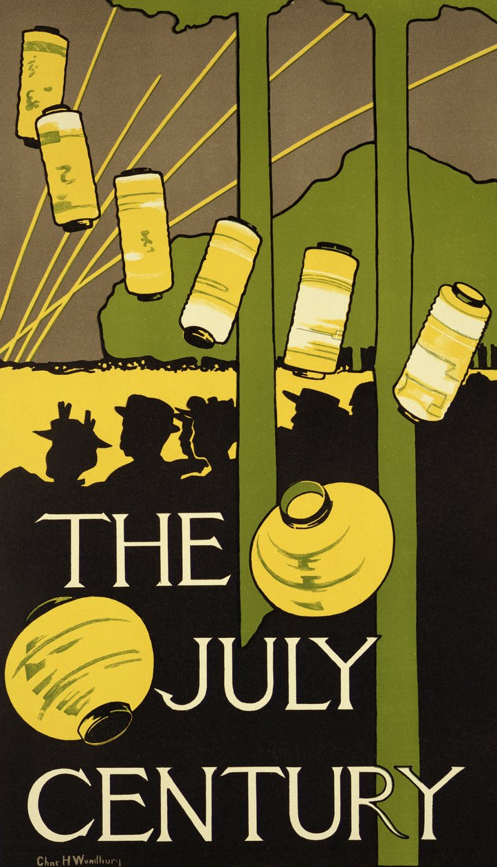 Gengivelse af en plakat, der reklamerer for juliudgaven af Century Magazine, udgivet i New York af Charles Herbert Woodbury
