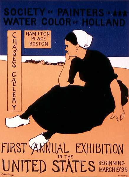 Reproduktion af en plakat, der reklamerer for den første årlige udstilling i USA af "Society of Watercolourists of Holland", Chase