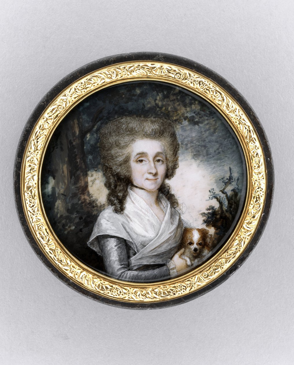 Æske med portræt af en kvinde, ca. 1785 (akvarel på elfenben, forgyldt, skildpadde og glas) af Charles Hénard