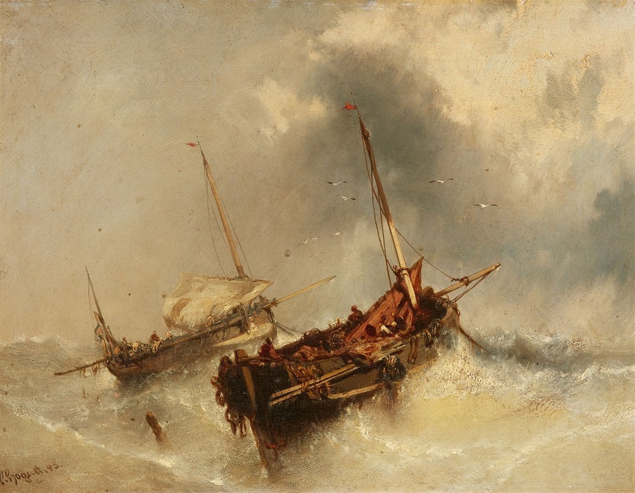 Tysk: Zwei Segelschiffe auf stürmischer See To både på det stormfulde hav af Charles Hoguet