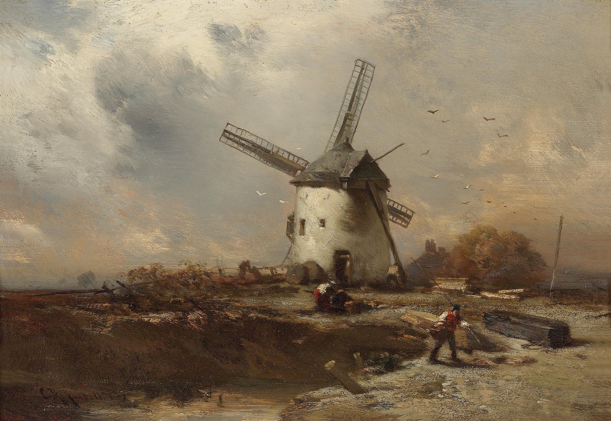 Landskab med vindmølle og dekorative figurer af Charles Hoguet