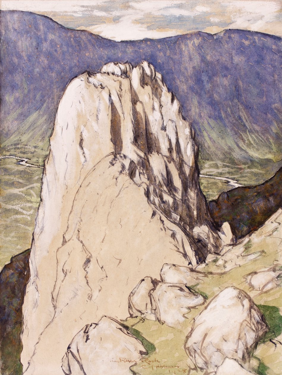 The Pillar Rock, 1928 (blæk, wc og gouache på papir) af Charles John Holmes