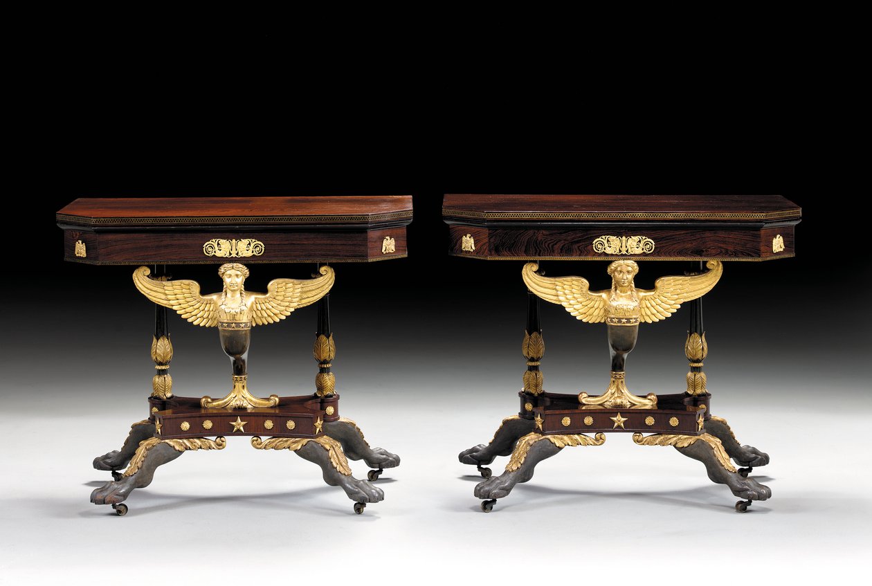To klassiske udskårne kortborde, ca. 1815 (pakkeforgyldt palisander) af Charles Honore Lannuier