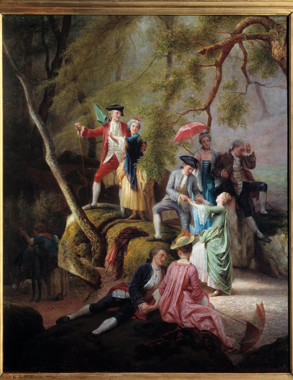 Country underholdning Galant Scene under en gåtur af adelsmænd. Maleri af Charles Gustave Housez (1822-1880) 1800-tallet. Privat samling af Charles Housez