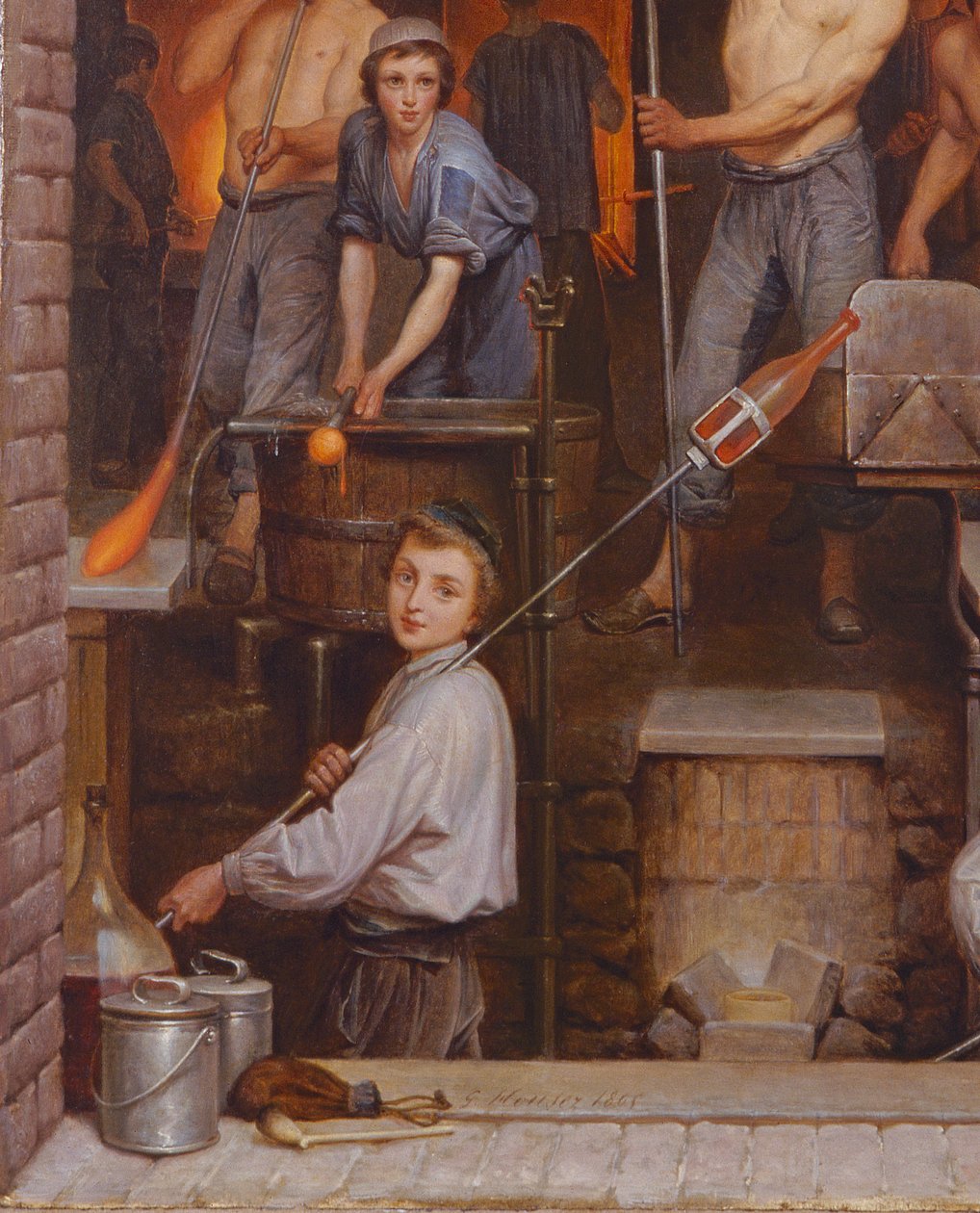 Interior of a Furnace, 1865 olie på lærred detalje fra 191514 af Charles Housez
