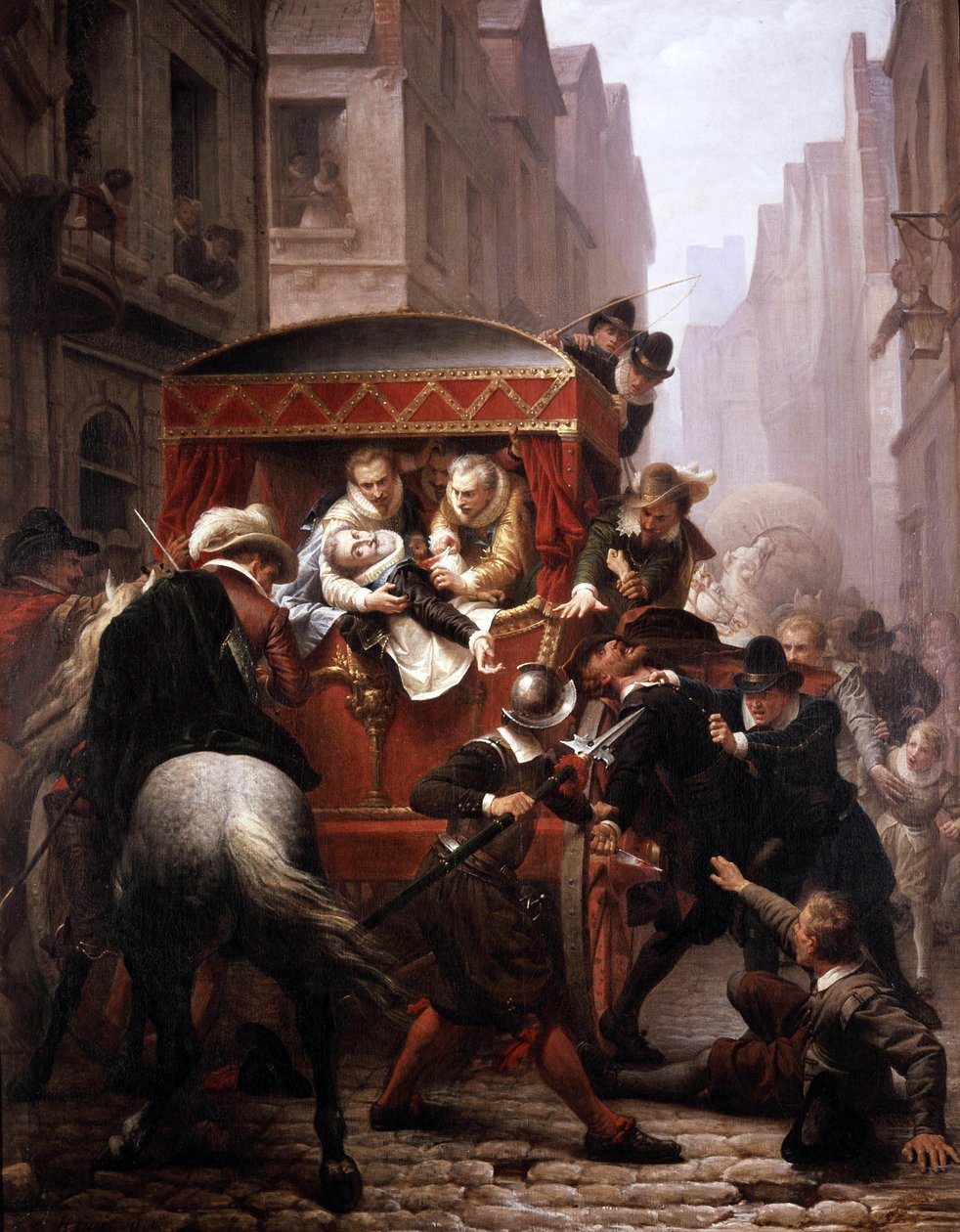 Drab på den franske kong Henri IV af Ravaillac i 1610 i Paris (olie på lærred) af Charles Housez