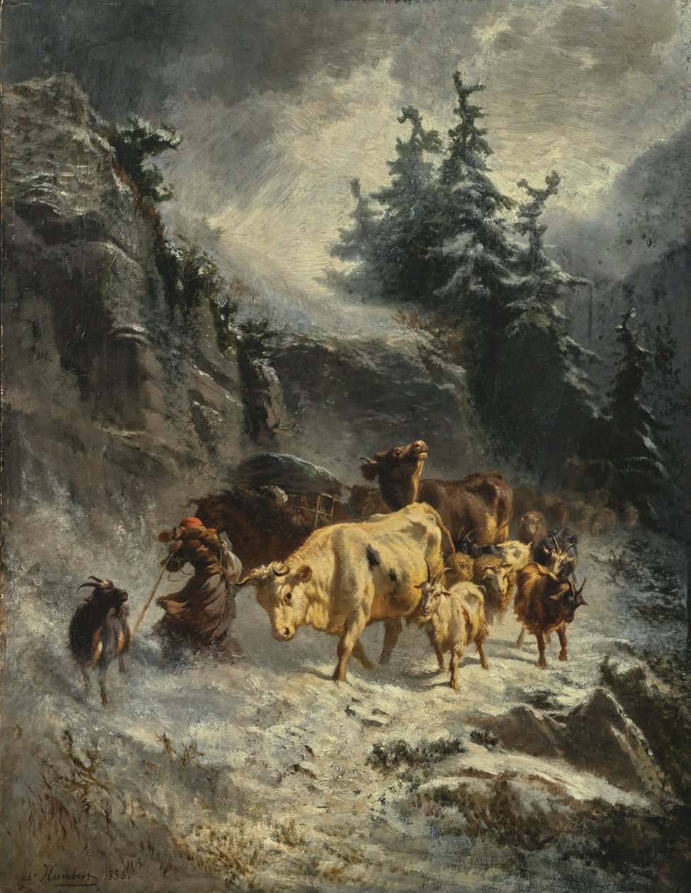 Fransk: Troupeau dans une tempête de neige Flok i snestorm af Charles Humbert