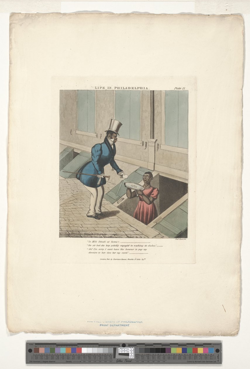 Calling on Mifs Dinah, plade nummer 11 af 20, tilpasset fra Life in Philadelphia Edward W. Clay (1799-1857) af Charles Hunt