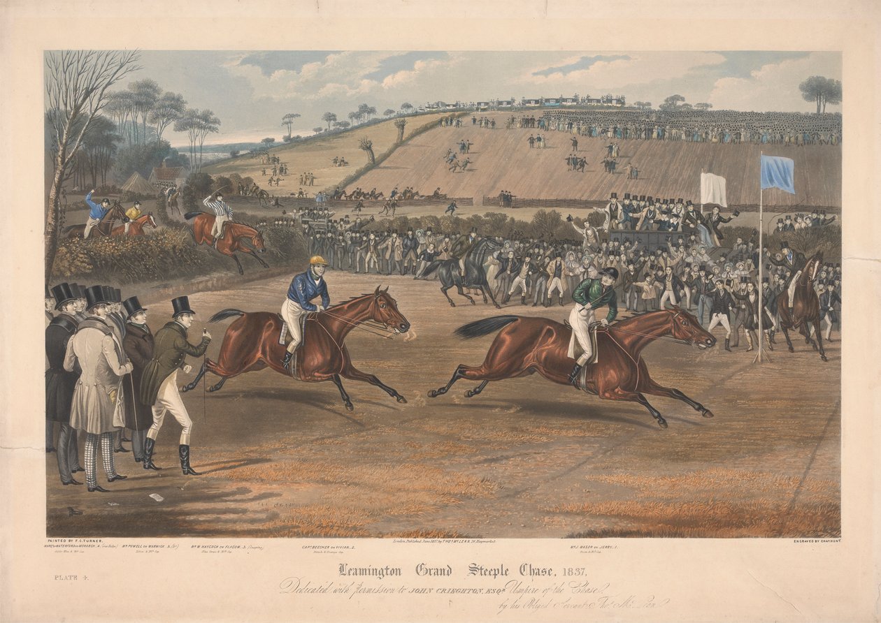 En af et sæt på fire: Leamington Grand Steeple Chase ... 1837. Plade 4. Marqs of Waterford on Monarch ... af Charles Hunt