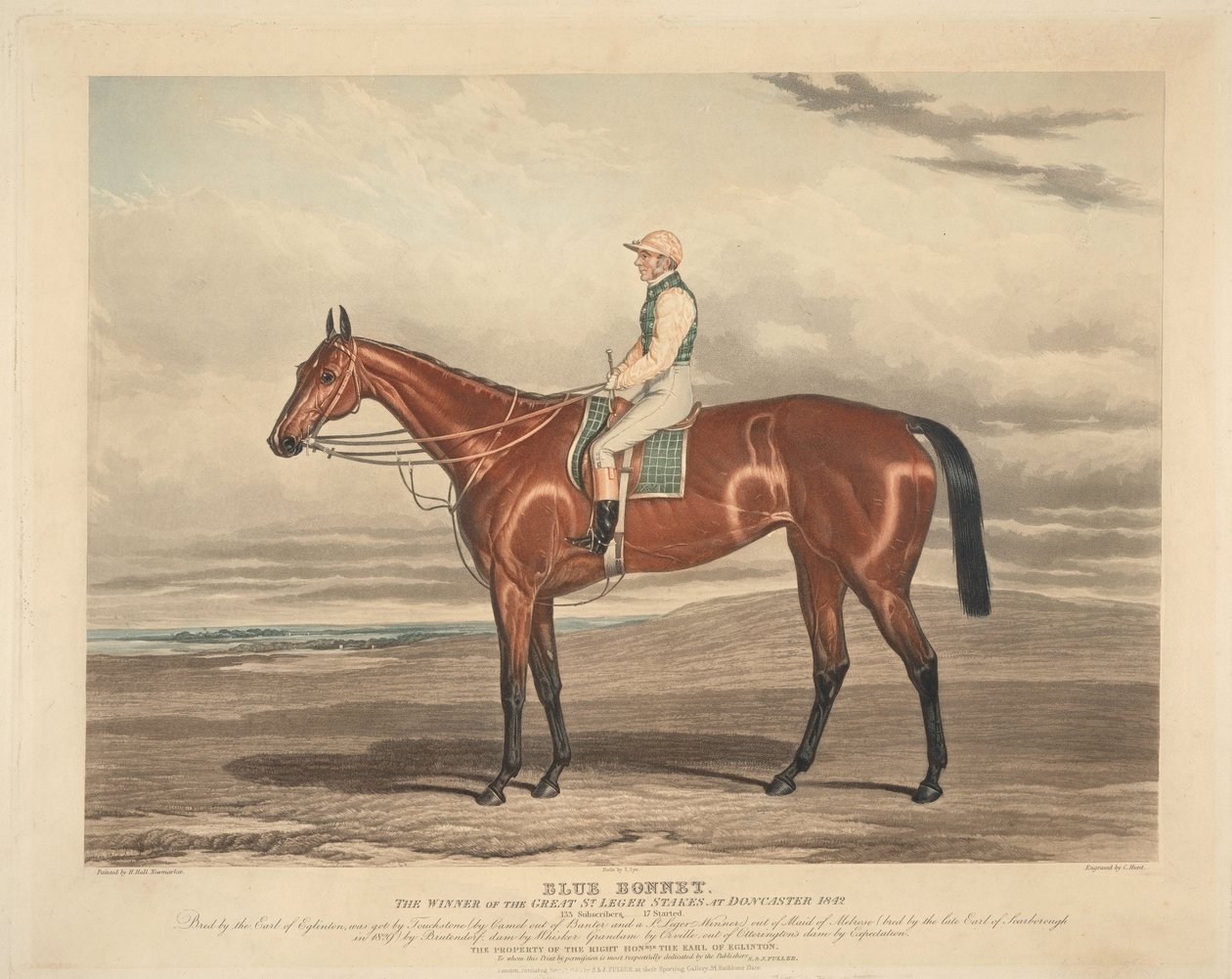 Væddeløb: Blue Bonnet. Vinderen af de store St. Leger Stakes i Doncaster 1842 af Charles Hunt