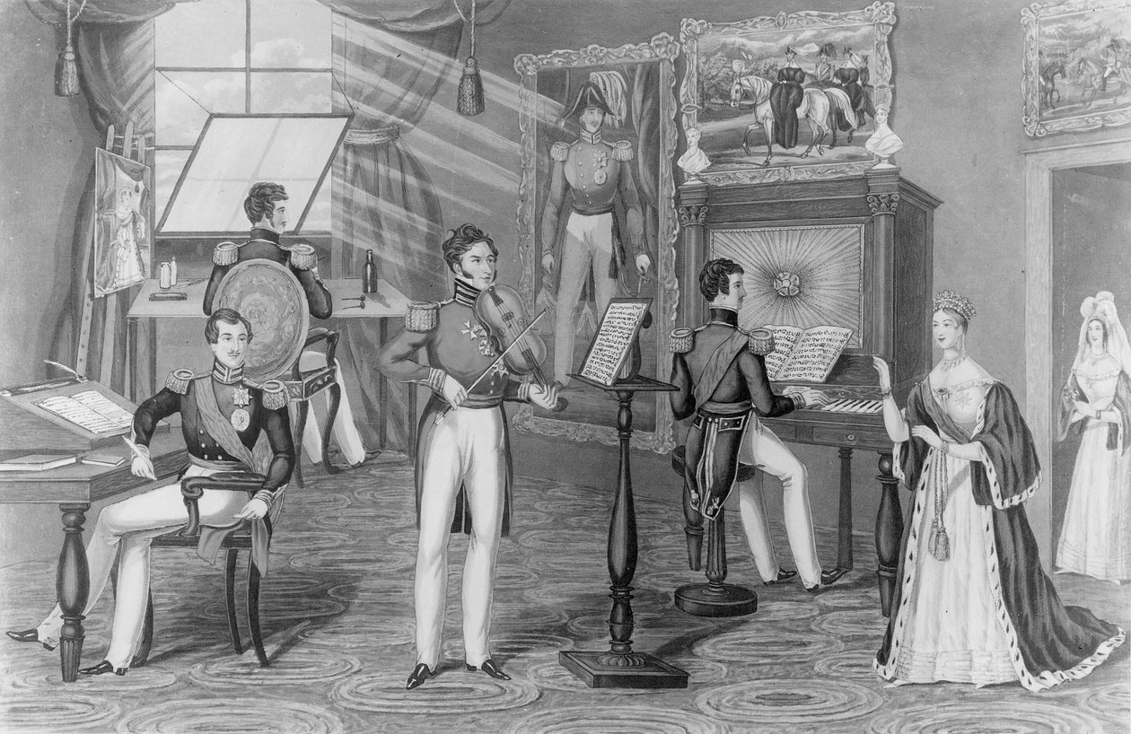 The Wonder of Windsor: The Artist, Poet, Fiddler, Here We See, And all is Tweedle-dum and Tweedle-dee, c.1841 (litho) (bw photo) af Charles Hunt
