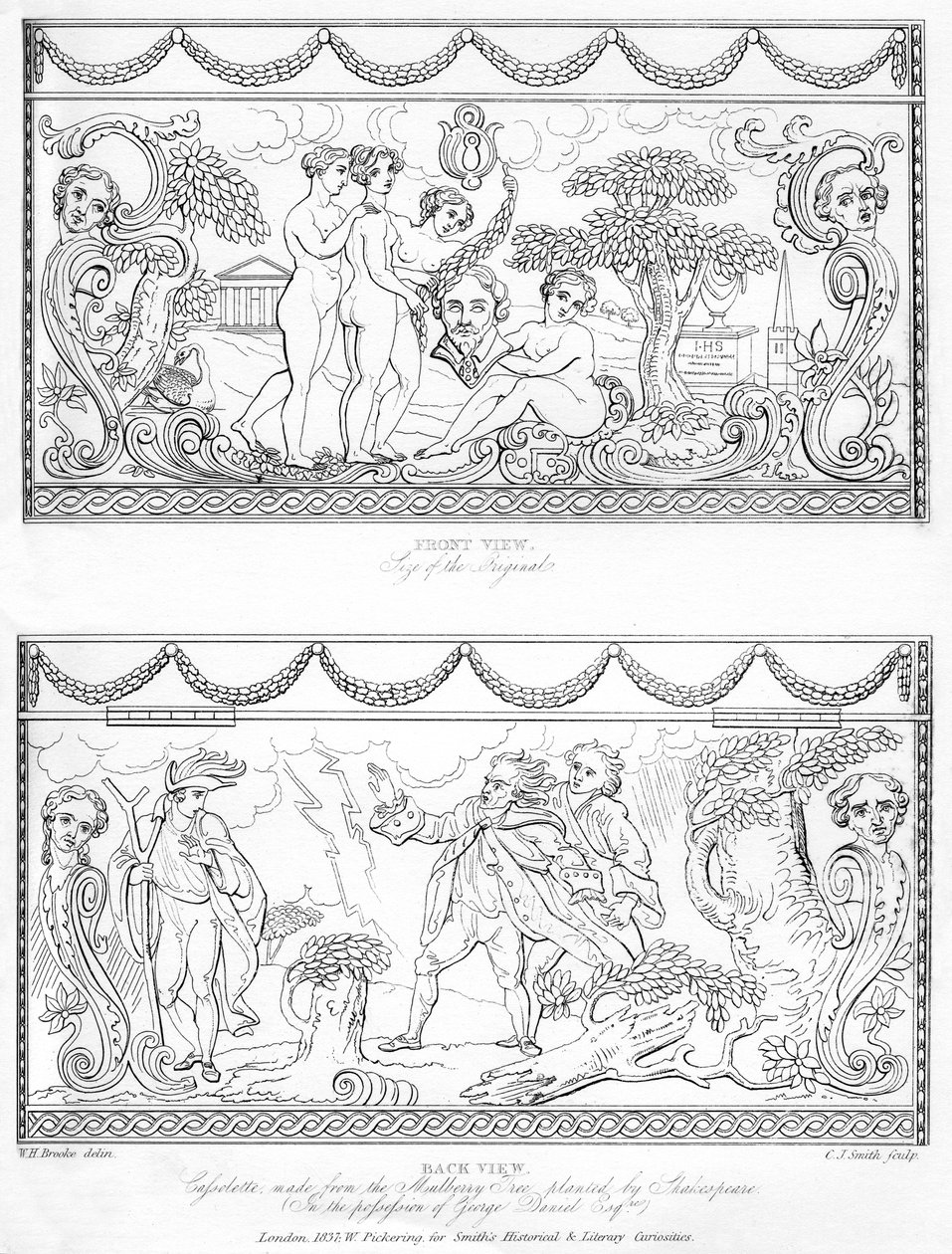 Udskåret cassolette lavet af træet fra Shakespeares morbærtræ, c1700-tallet, 1840 af Charles J. Smith
