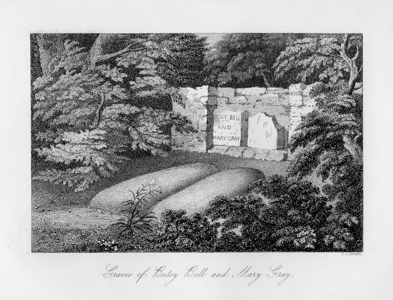 Grav af Bessy Bell og Mary Gray, nær Perth, 1840. af Charles J. Smith
