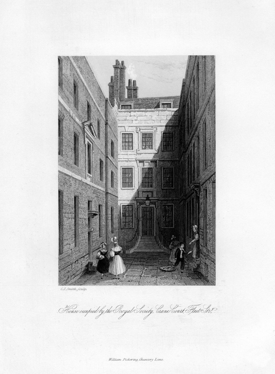 Hus besat af Royal Society, Crane Court, Fleet Street, 1678-1760, 1840 af Charles J. Smith