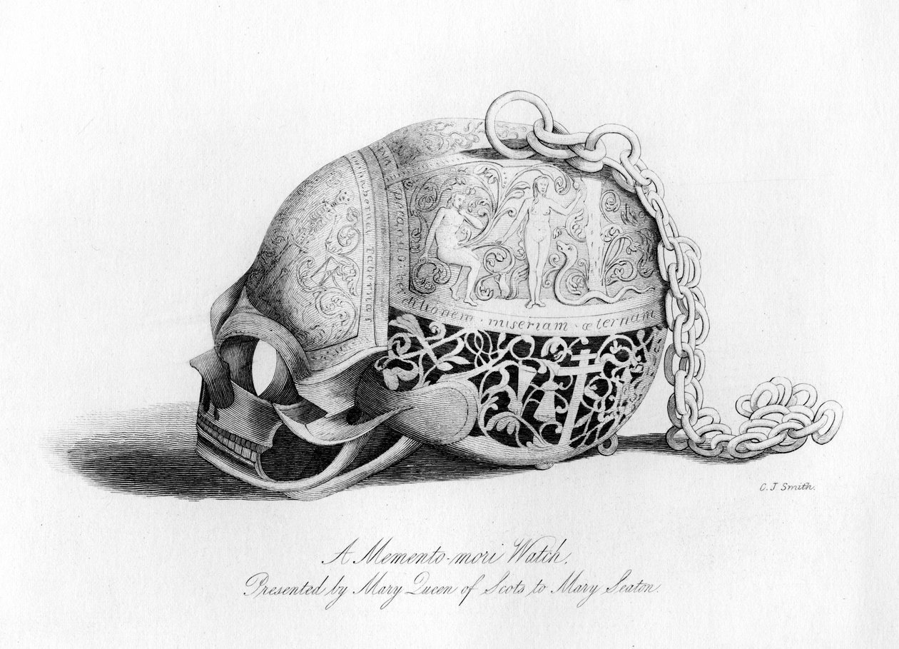Memento-Mori ur præsenteret af Mary Queen of Scots til Mary Seaton, 16. århundrede, 1840. af Charles J. Smith