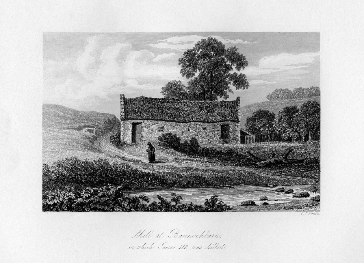 Mølle ved Bannockburn, hvor James III af Skotland blev dræbt i 1488, 1840. af Charles J. Smith
