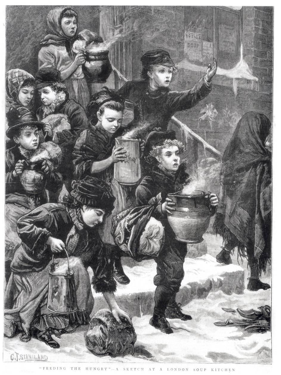 Feeding the Hungry, A London Soup Kitchen, 1880 af Charles J. Staniland