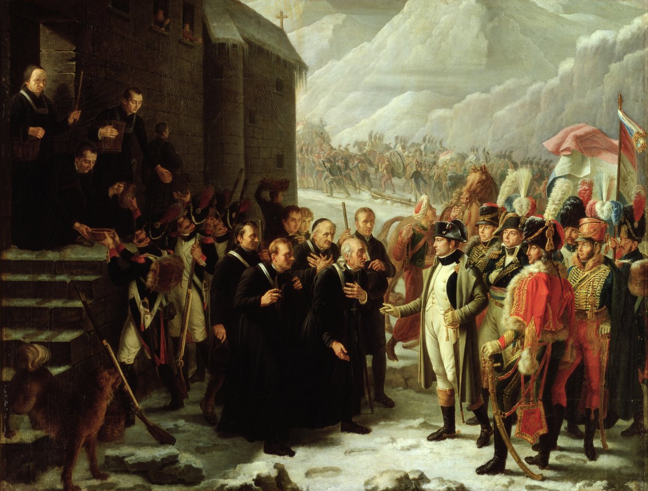 Den første konsul på besøg på hospice på Mont Saint-Bernard, 20. maj 1800, 1810 af Charles Jacques Lebel