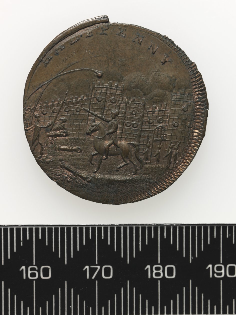 Bagsiden af et token, der forestiller Thomas Spence (kobber) af Charles James
