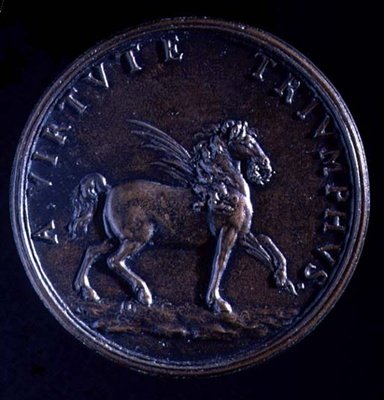 Portrætmedalje af Gian Lorenzo Bernini, bagsiden af en bevinget hest af Charles Jean Francois Cheron