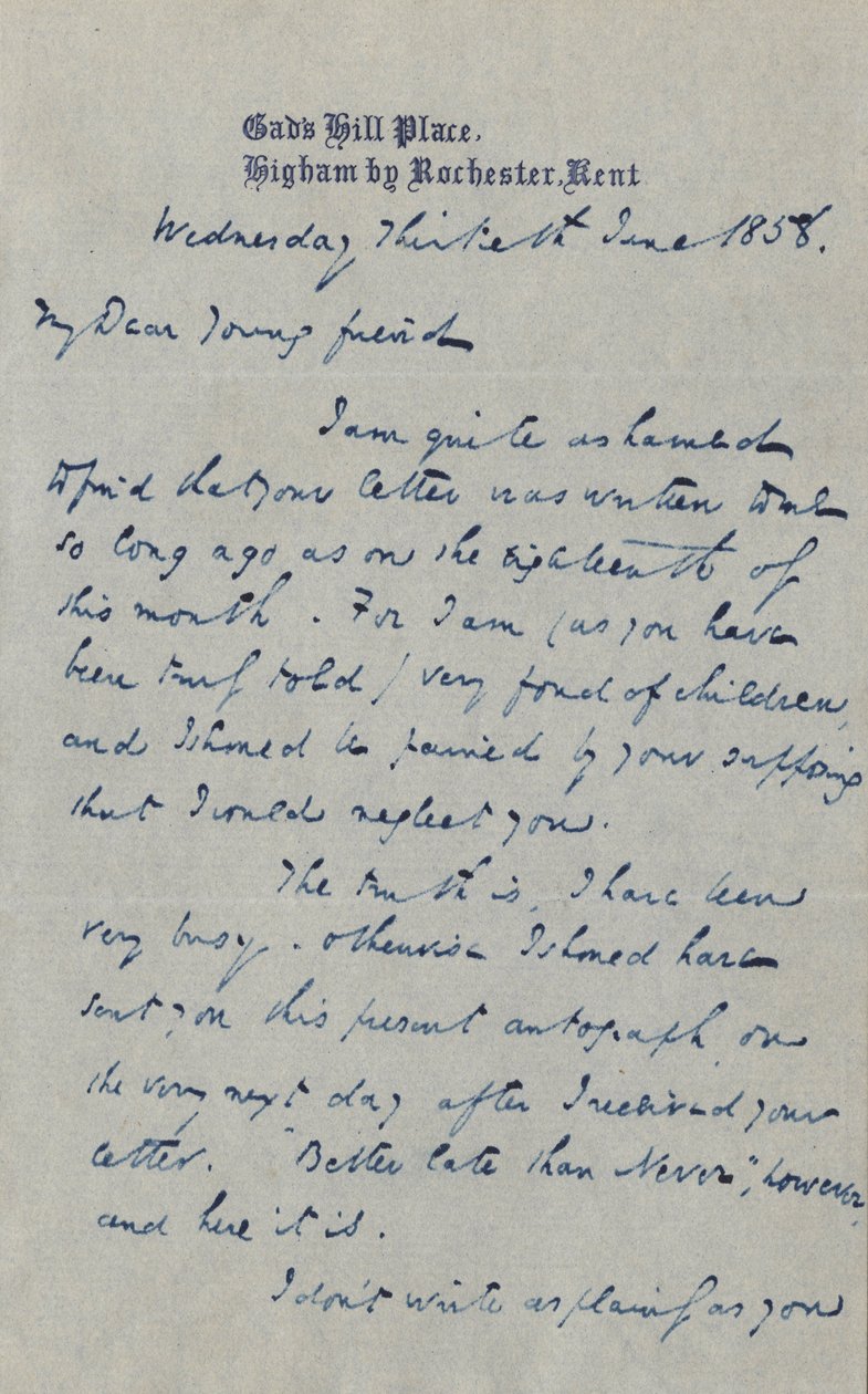 Brev til Francis G. Waugh, 30. juni, 1858 af Charles John Huffam Dickens