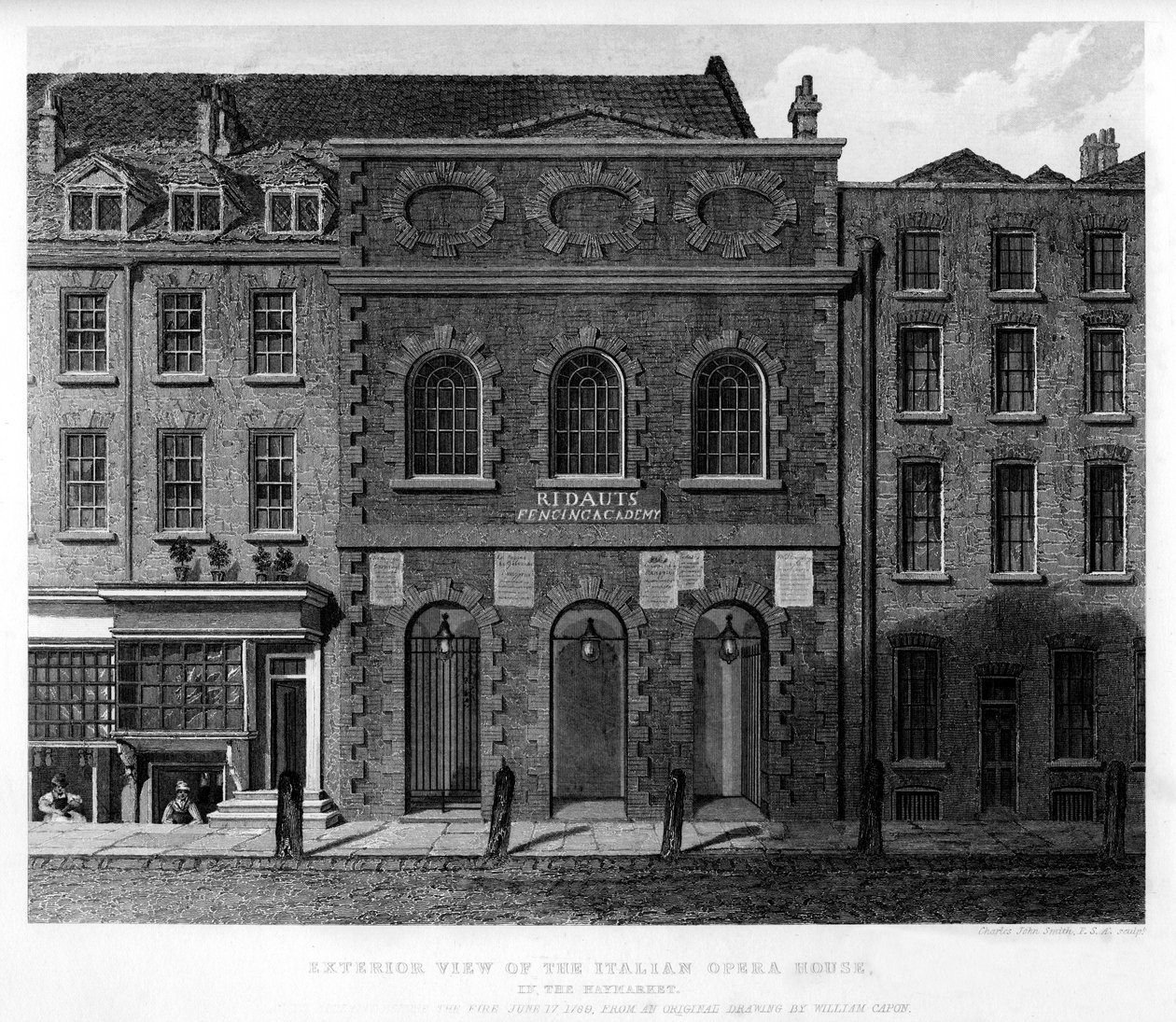 Udvendig udsigt over det italienske operahus, Haymarket, 18. århundrede, 1840 af Charles John Smith