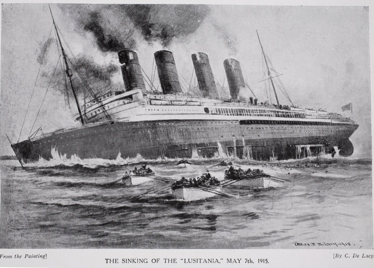 The Sinking of the Lusitania, 7. maj 1915, illustration fra 