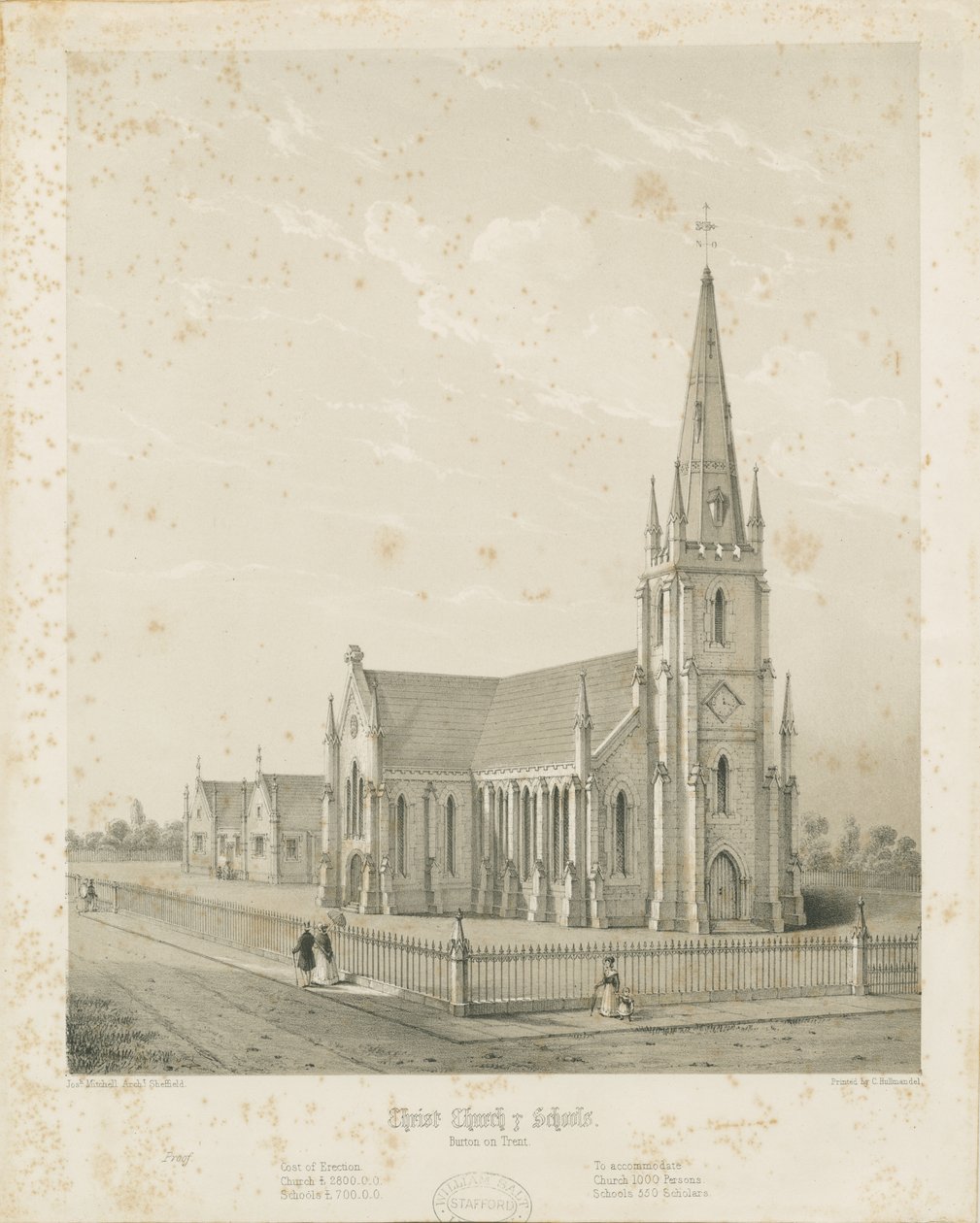 Burton-upon-Trent - Christ Church and Schools: gravering, nd [1789-1850] (tryk) af Charles Joseph Hullmandel