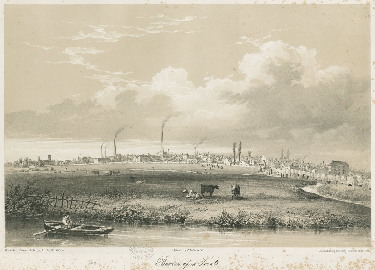 Burton-upon-Trent Bridge and Town: tonet litografi, nd [c 1840] af Charles Joseph Hullmandel