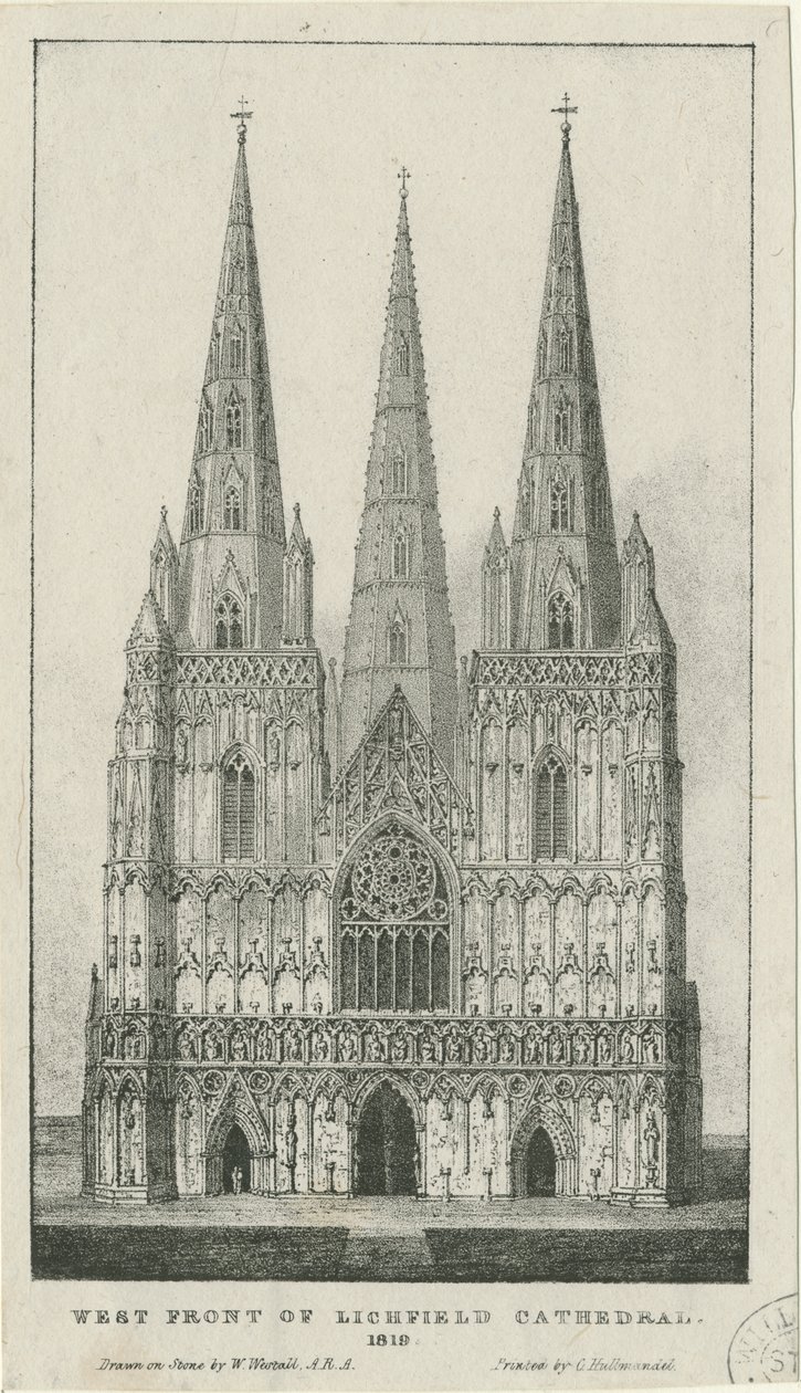Lichfield Cathedral - West Front: engraving, 1819dani af Charles Joseph Hullmandel