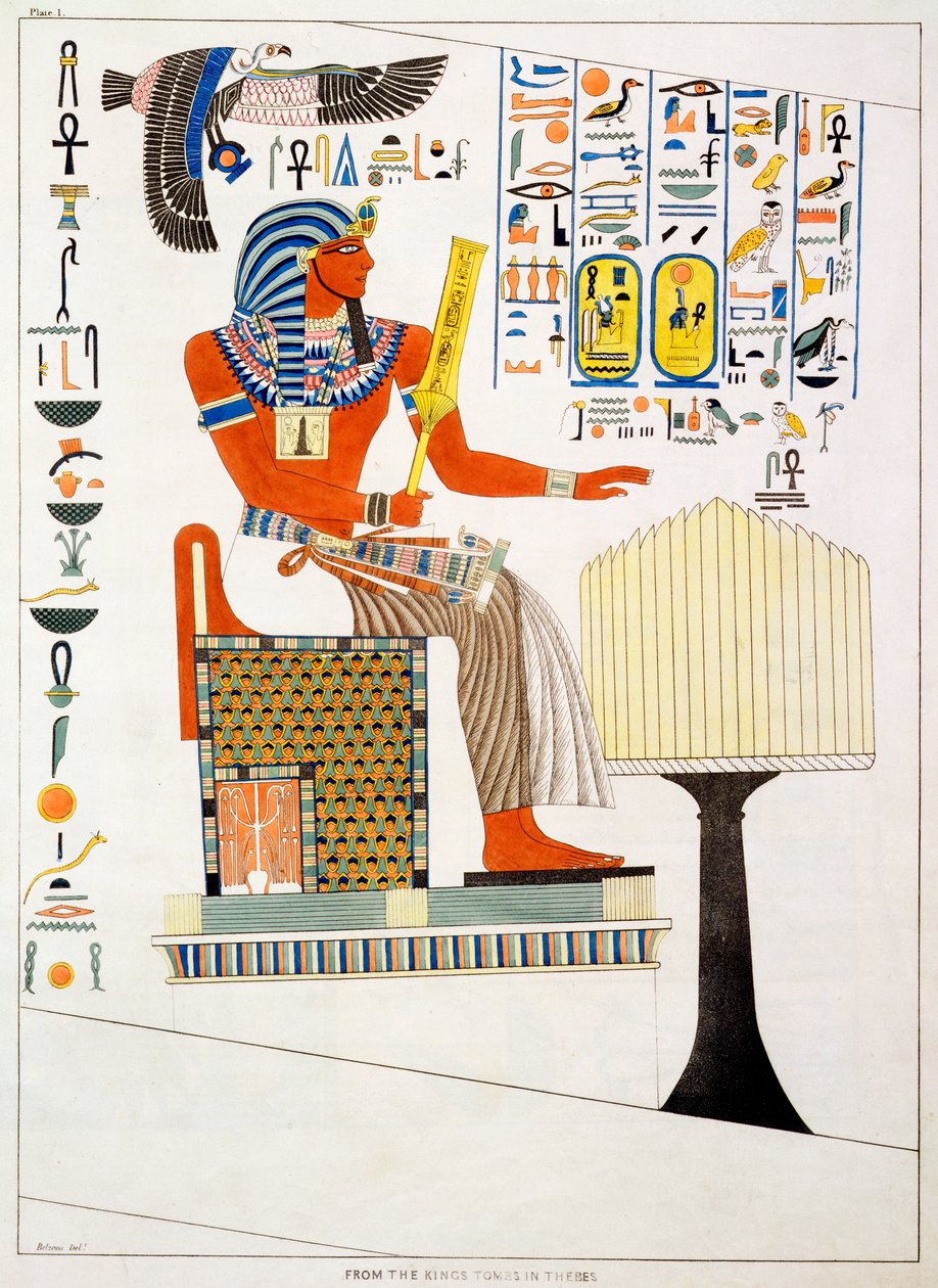 Vægmaleri fra Thebes-kongenes grave, opdaget af G Belzoni, 1820-1822 af Charles Joseph Hullmandel