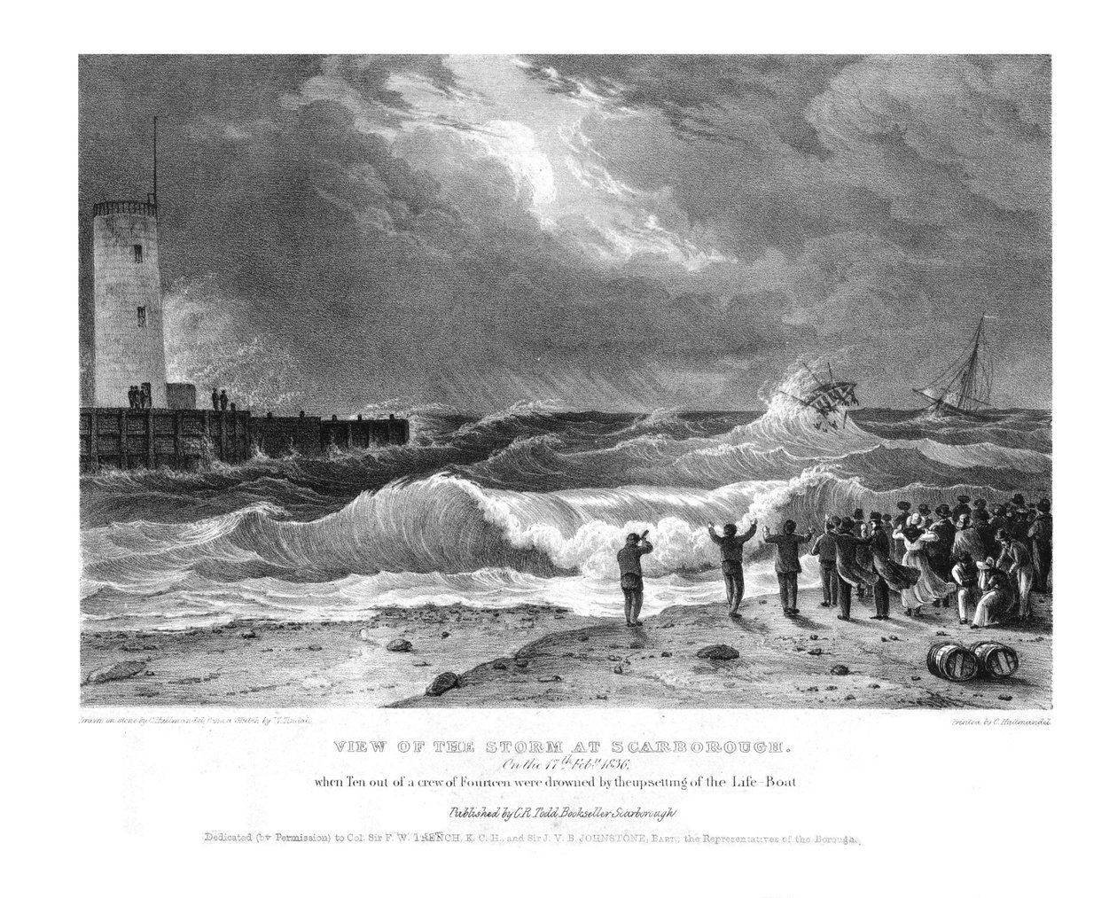 Udsigt over stormen ved Scarborough den 17. februar 1836. af Charles Joseph Hullmandel