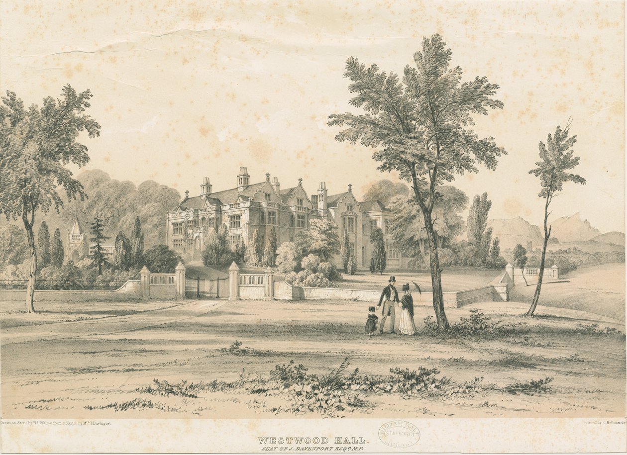 Westwood Hall: tonet litografi, nd [1832-1841] af Charles Joseph Hullmandel