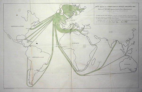 Kort, der viser eksporten af kul fra de britiske øer i 1850 af Charles Joseph Minard