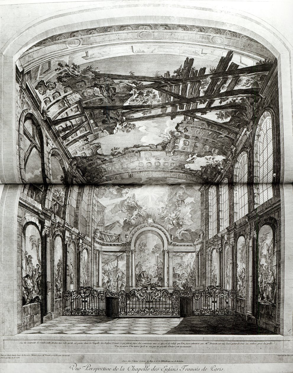 Udsmykning af kapellet på Hospice des Enfants Trouves i Paris, indgraveret af Etienne Fessard (1714-77) ca. 1750 af Charles Joseph Natoire