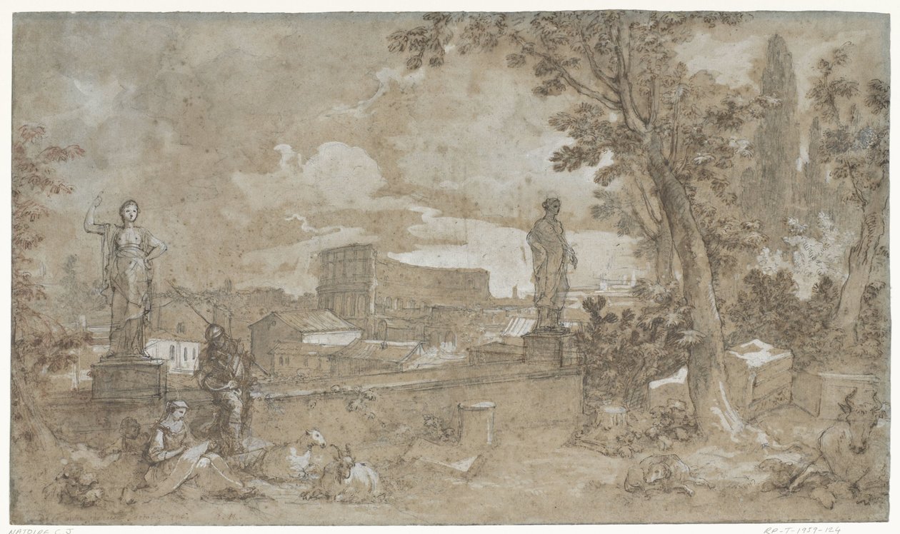 Udsigt over en del af Farnesian Gardens på Palatinerhøjen i Rom af Charles Joseph Natoire