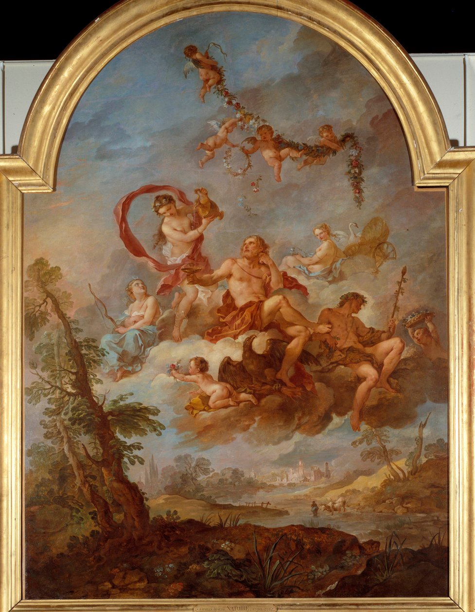 Jupiter serveret af Hebe Hebe, datter af Jupiter tjener sin far under en fest. Maleri af Charles Joseph Natoire (Charles-Joseph Natoire af Charles Joseph Natoire