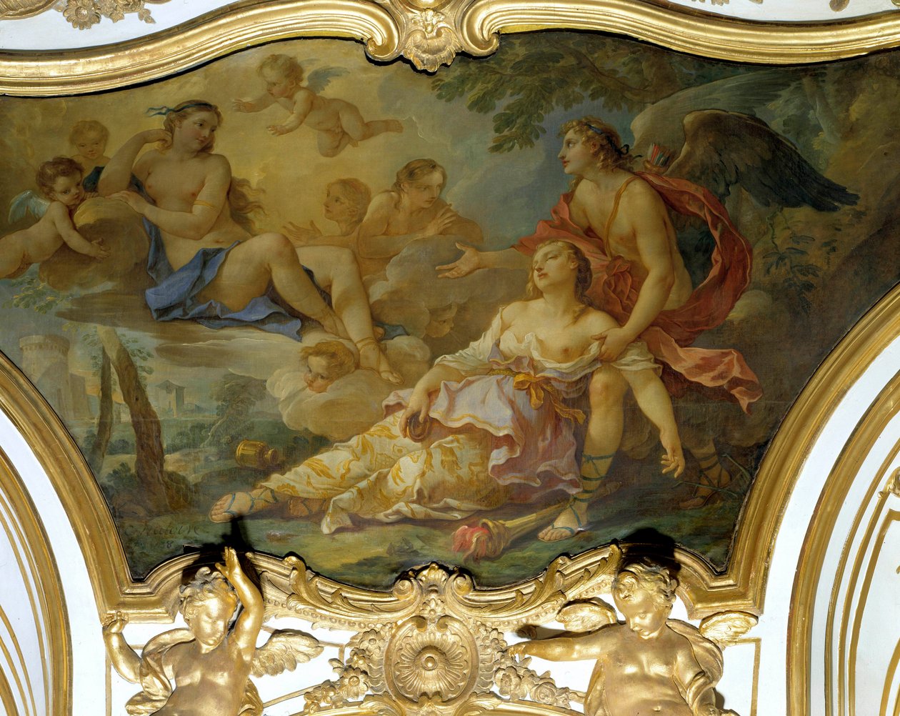 Frygtens psyke fejl i nærvær af Venus Loftsmaleri Charles Joseph Natoire (Charles-Joseph Natoire af Charles Joseph Natoire