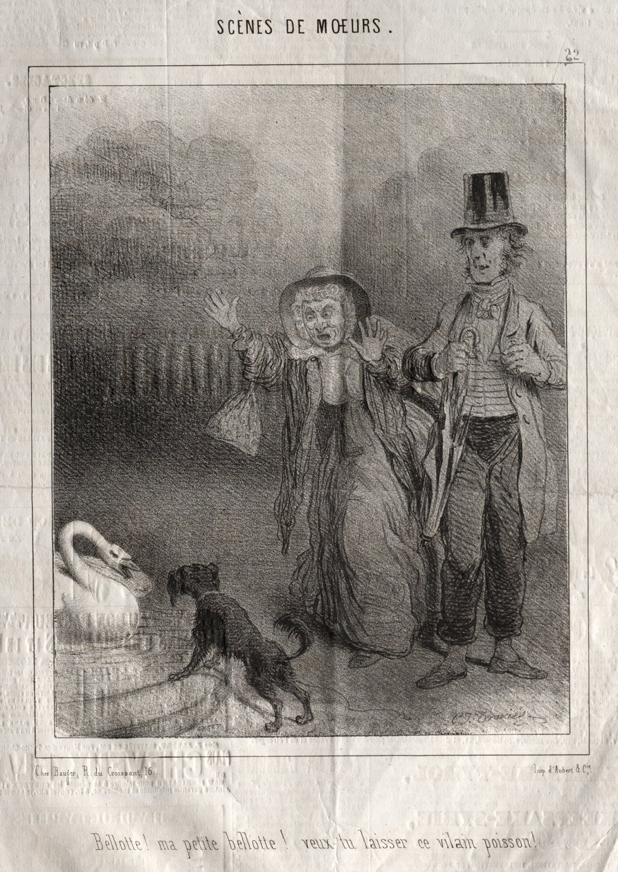 Scener af manerer: Bellotte! min lille Bellote! vil du efterlade den grimme fisk! af Charles Joseph Traviès de Villers