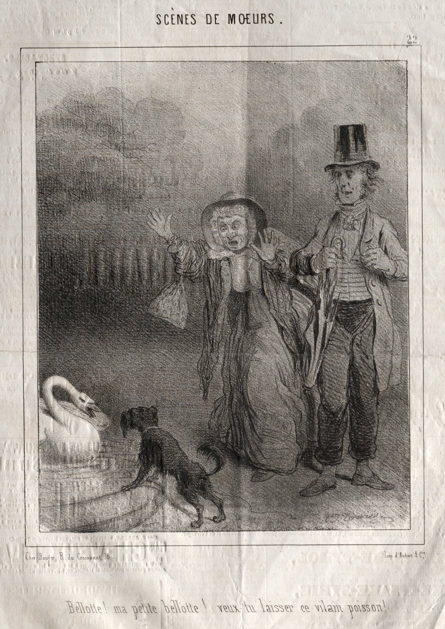 Scener af manerer: Bellotte! min lille Bellote! vil du efterlade denne grimme fisk!. af Charles Joseph Traviès de Villers