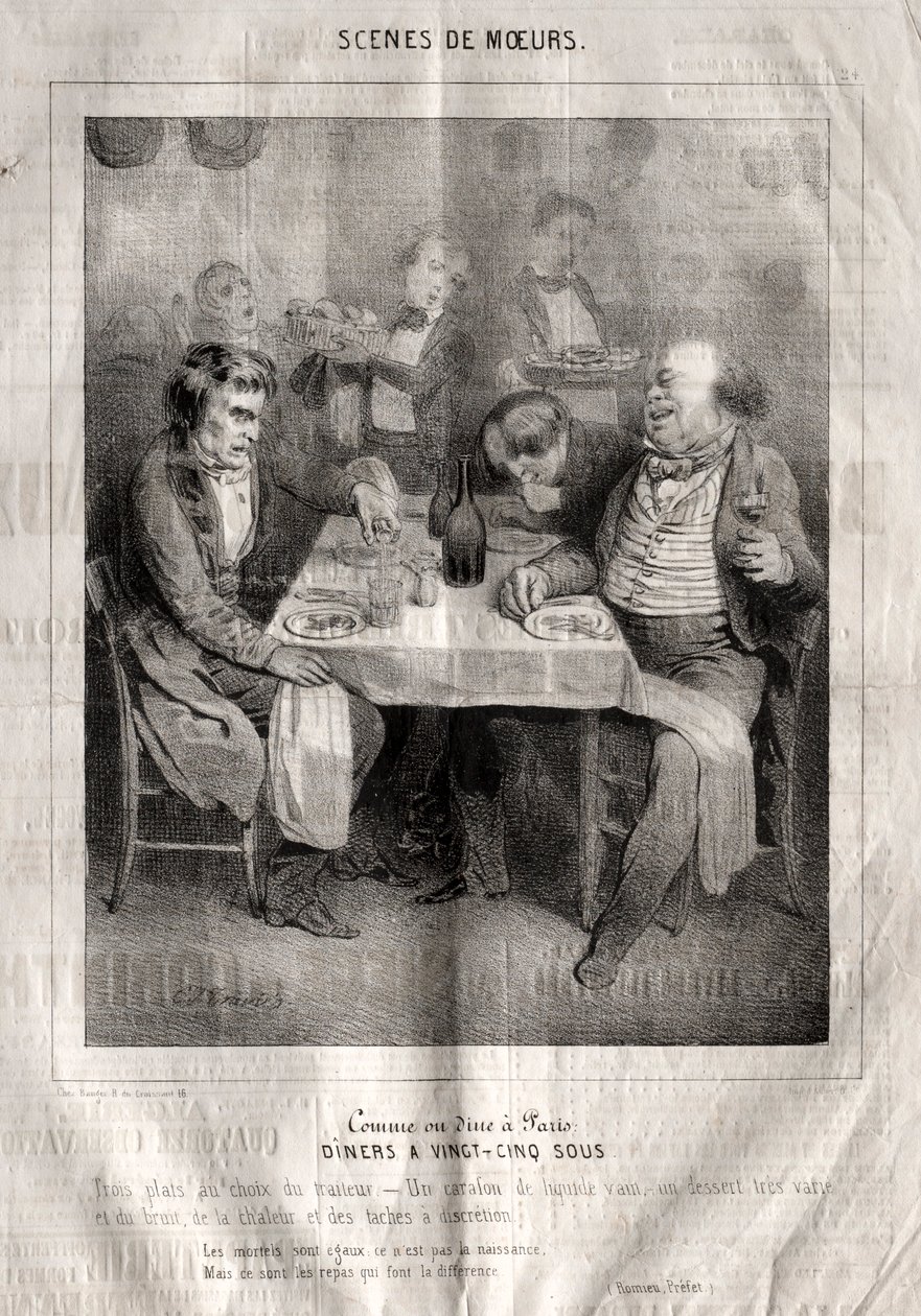 Scener med manerer: Synes om eller spis i Paris. Diners på femogtyve sous. Tre retter valgt af catereren af Charles Joseph Traviès de Villers