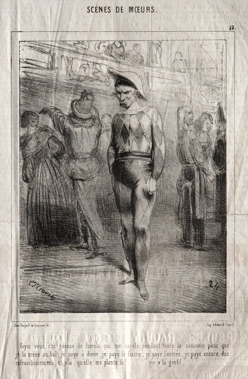 Scener med manerer: Ser du, det er Pamelas kø, der overtaler mig hele ugen lang, så jeg tager hende med til bal... af Charles Joseph Traviès de Villers