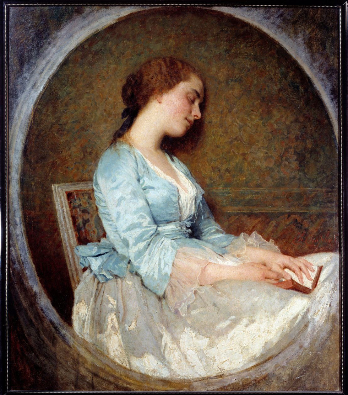 Drømmen ung kvinde sover på sin bog. Maleri af Charles Chaplin (1825-1891) 1857 søn. 1,06x0,92 m Marseille, Musee des Beaux Arts af Charles Joshua Chaplin